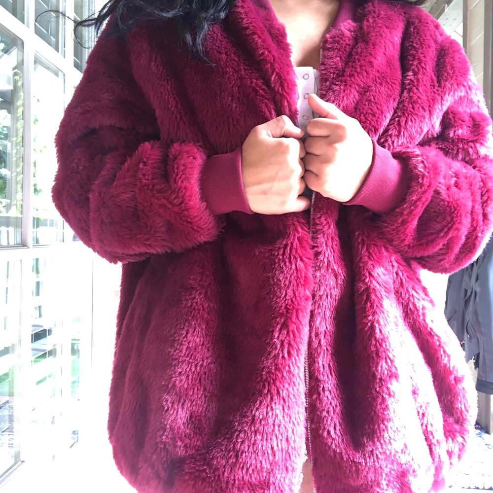 Fur jacket velvet red